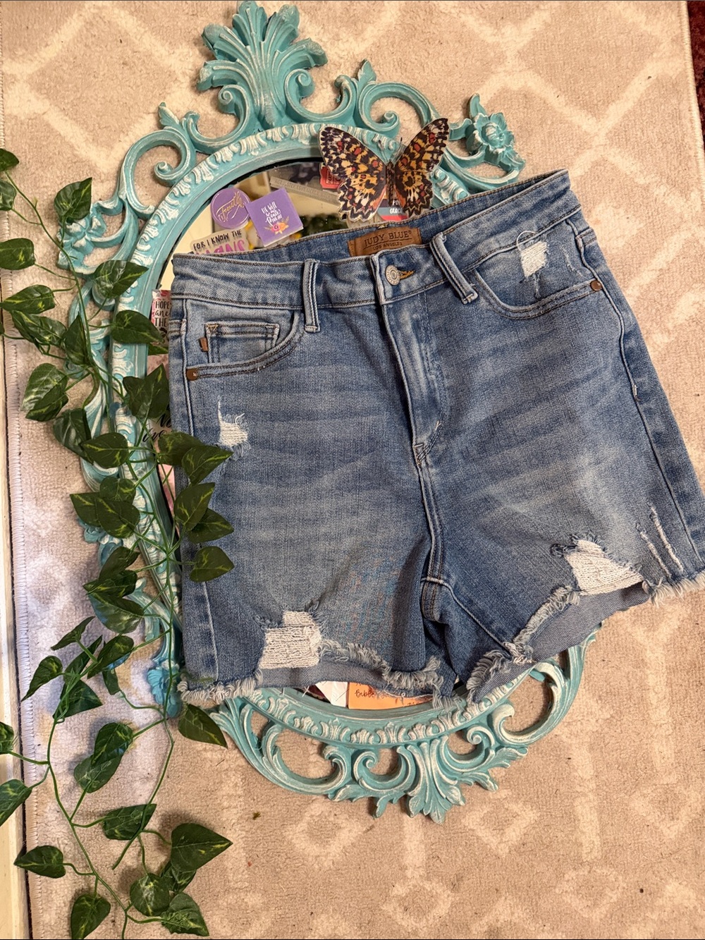 Judy Blue Light Blue Distressed High-Rise Denim Shorts